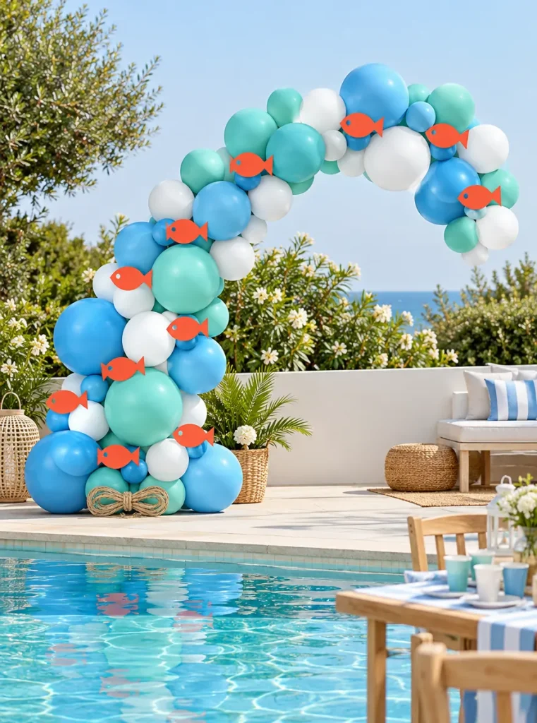 Wave Club Balloon Arch Kit set up at a party