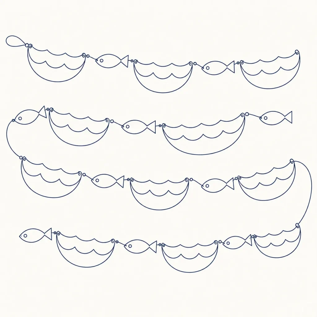 Wave Club Fish Garland, line drawing