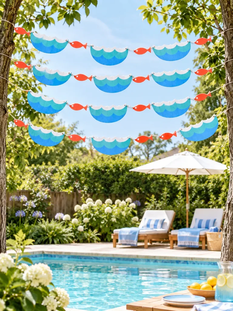 Wave Club Fish Garland set up at a party