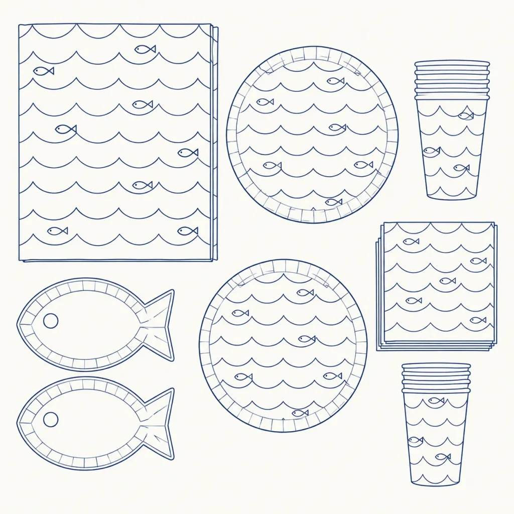 Wave Club Table Set, line drawing