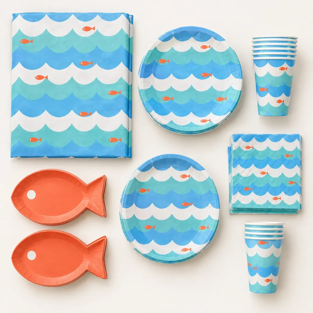 Wave Club Table Set, everything in the set laid out