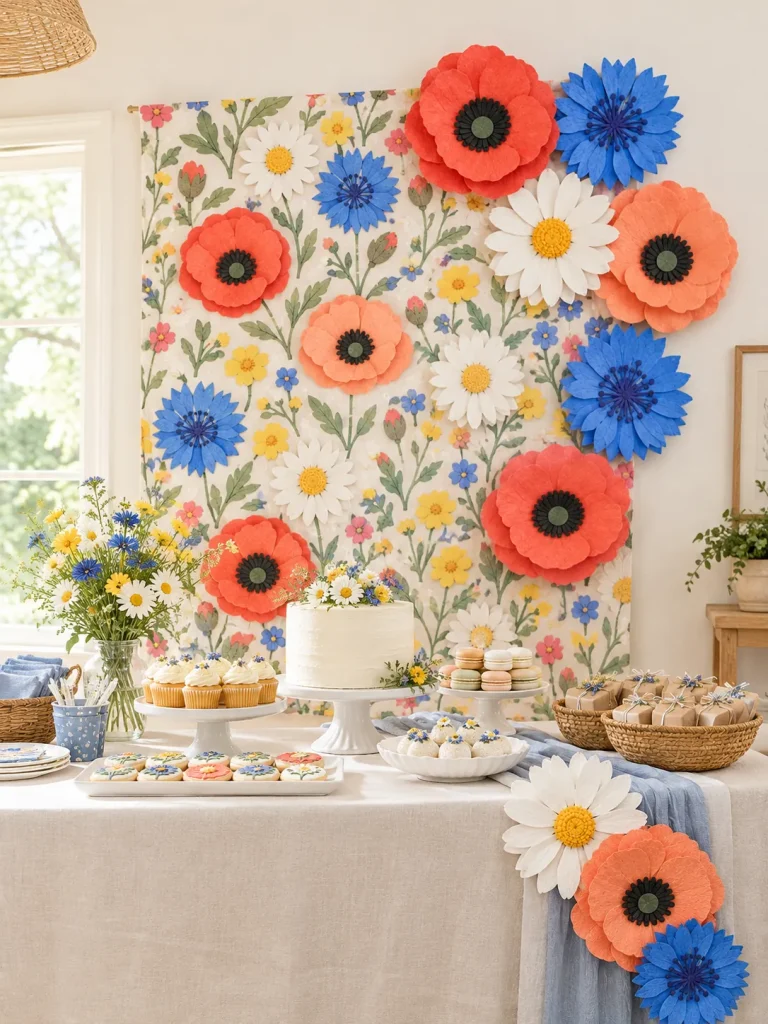 Wildflower Backdrop Kit set up at a party