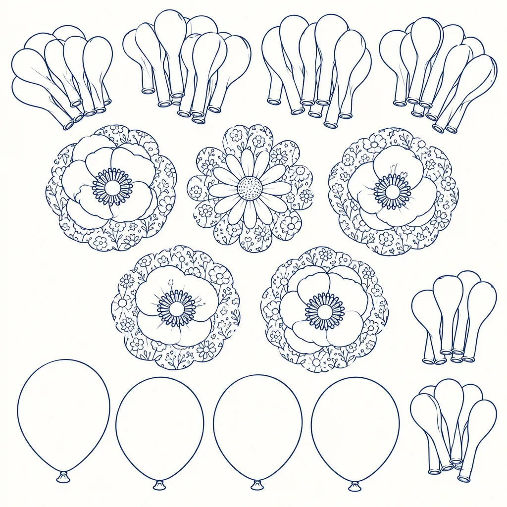 Wildflower Balloon Arch Kit, line drawing