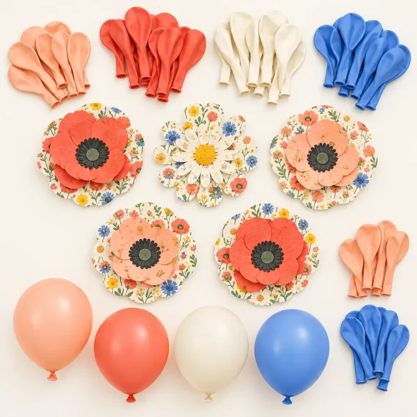 Wildflower Balloon Arch Kit, everything in the set laid out