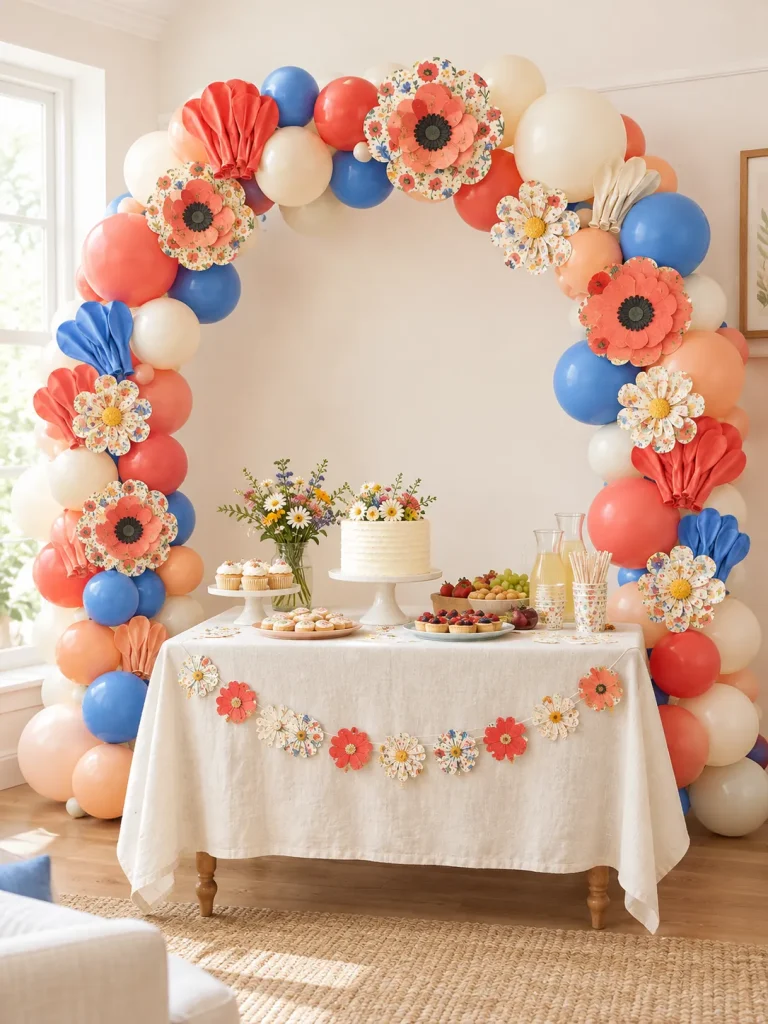 Wildflower Balloon Arch Kit set up at a party