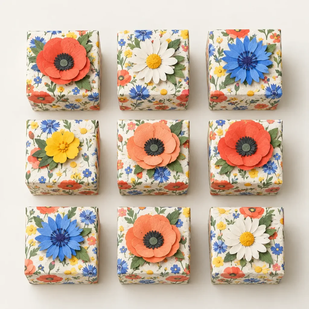 Wildflower Favor Boxes, everything in the set laid out