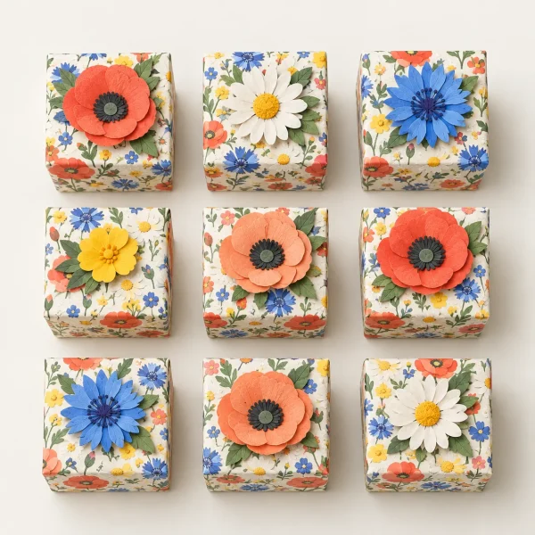 Wildflower Favor Boxes, everything in the set laid out
