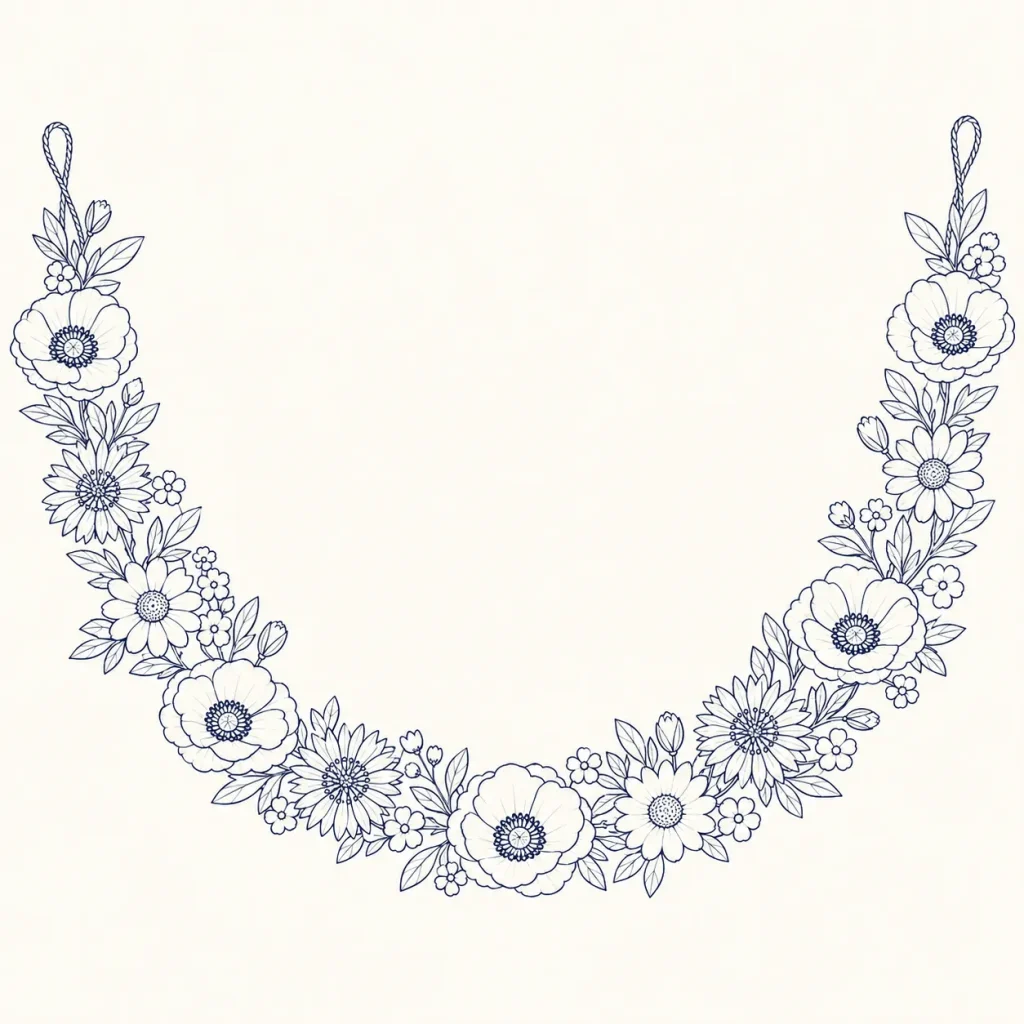 Wildflower Garland, line drawing