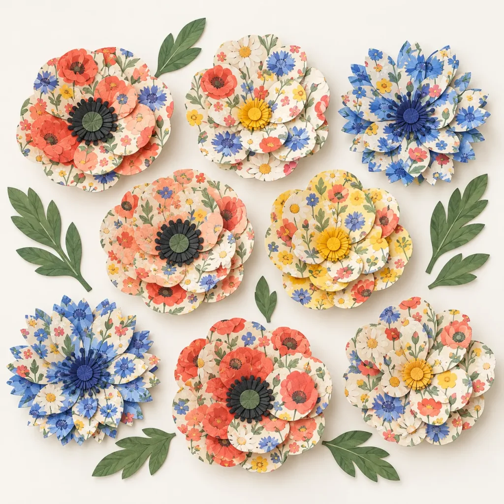 Wildflower Giant Paper Flower Set, everything in the set laid out