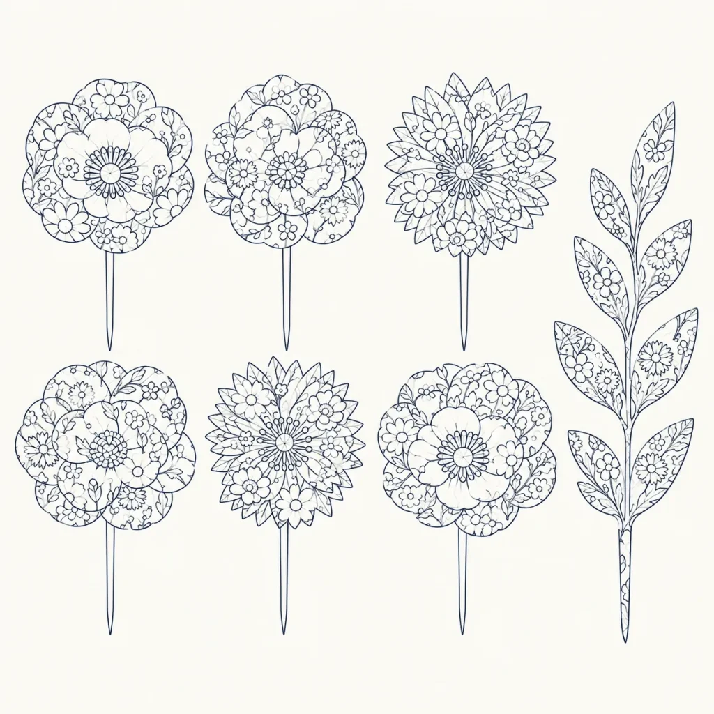 Wildflower Topper Set, line drawing